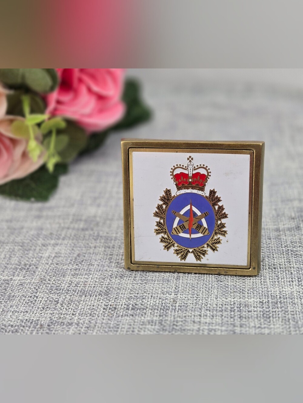 Vintage Solid Brass Canada Coat of Arms Belt Buckle Enamel Canadian Crest 1970s